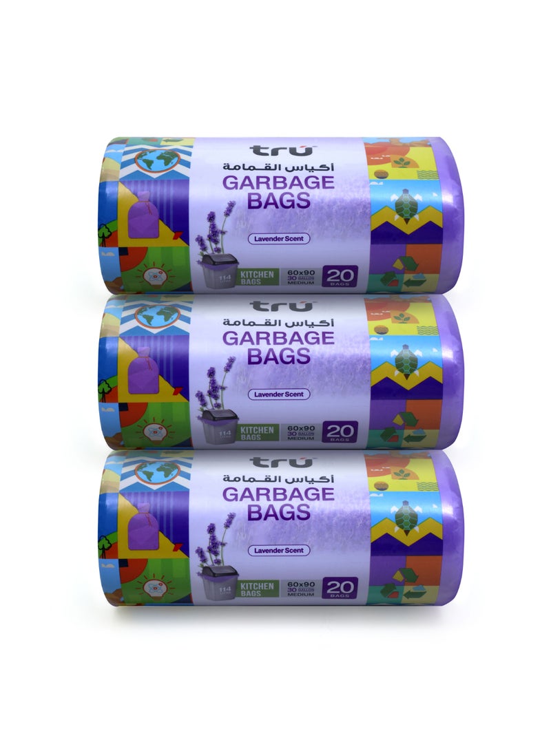 ترو Lavender Scented Garbage Bags Compact Roll 60x90cm - Pack of 3 purple  - Image 1
