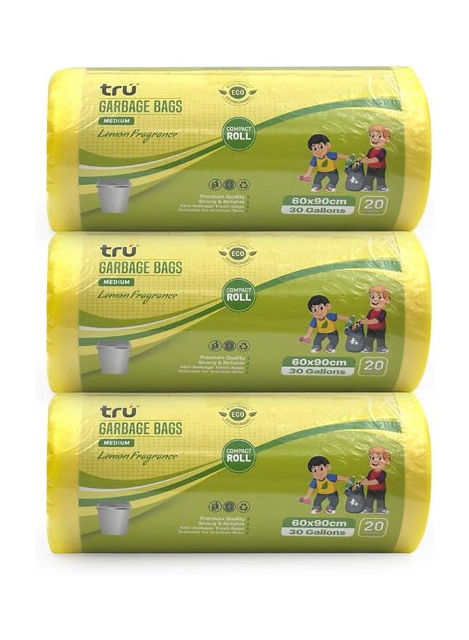 Tru Lemon Scented Garbage Bags Compact Roll 60x90cm - Pack of 3 yellow  - Image 1