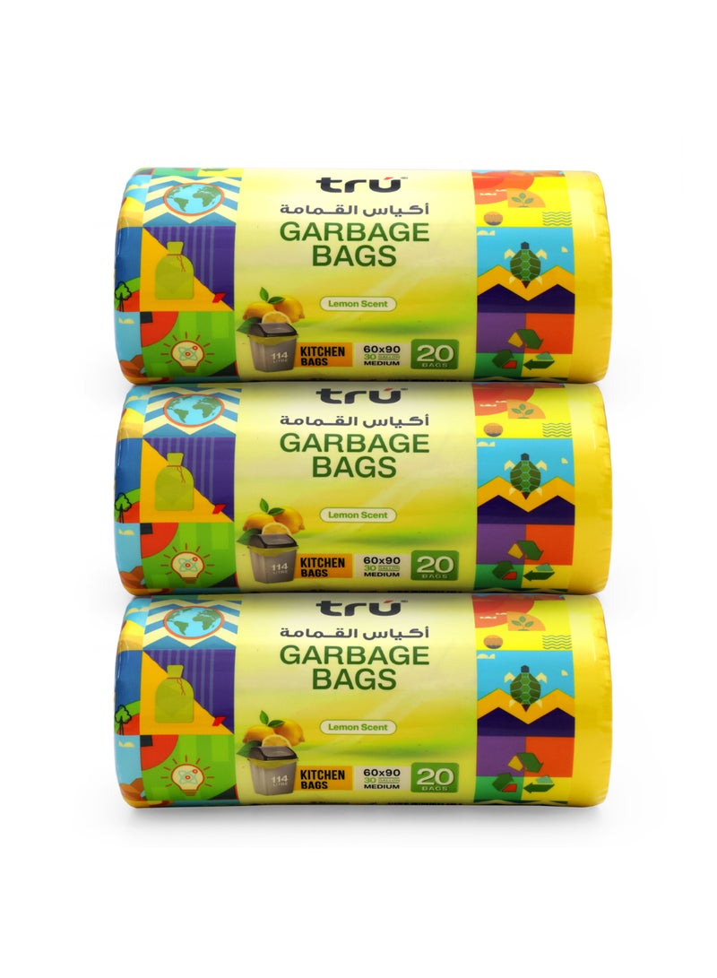 Tru Lemon Scented Garbage Bags Compact Roll 60x90cm - Pack of 3 yellow  - Image 1