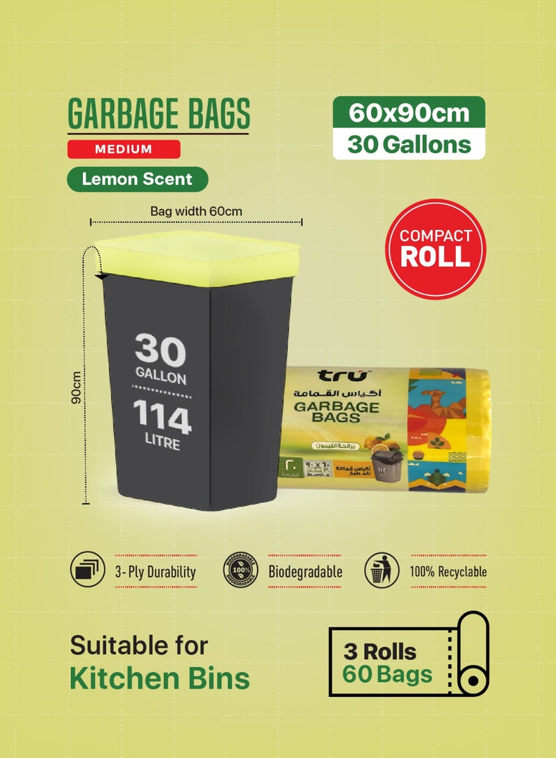 Tru Lemon Scented Garbage Bags Compact Roll 60x90cm - Pack of 3 yellow  - Image 4