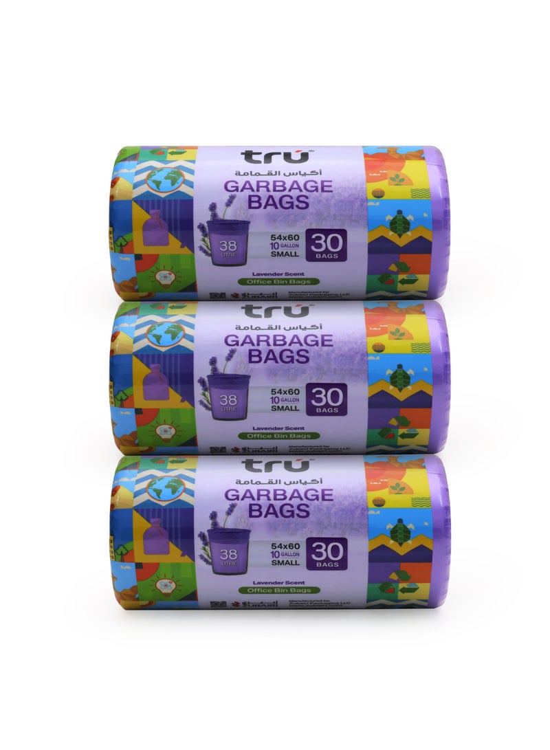 ترو عبوة من 3 - أكياس قمامة برائحة اللافندر لفة مدمجة 54x60 سم - 30 كيس × 3 - Image 1