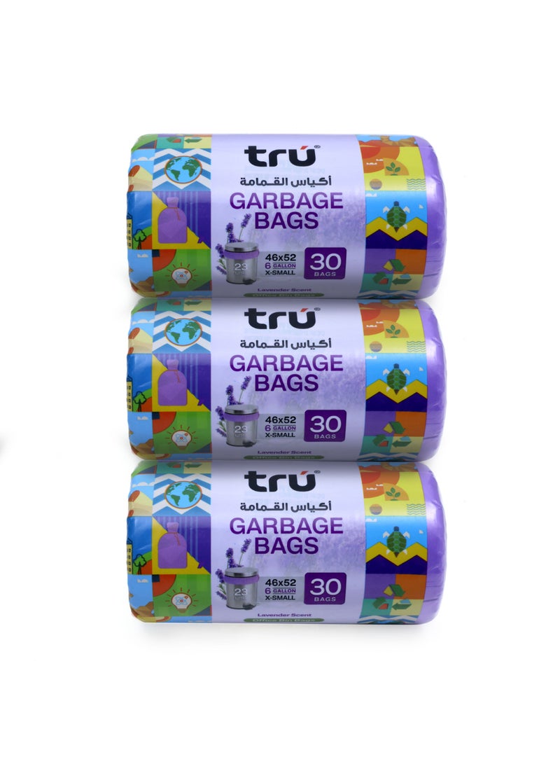 Tru Lavender Scented Garbage Bags Compact Roll 46x52cm - Pack of 3 purple  - Image 1