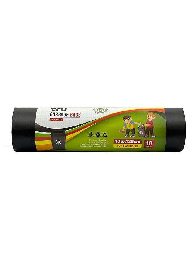 Tru Garbage Bags Roll Black 105x125cm 67 Gallon XX-Large (Outdoor bin bags) - 10 Bags black  - Image 1