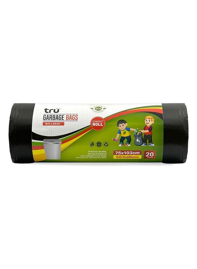 Tru Garbage Bags Roll Black 75x103cm 50 Gallon Mid-Large (Household bags) - 20 Bags black  - Image 1