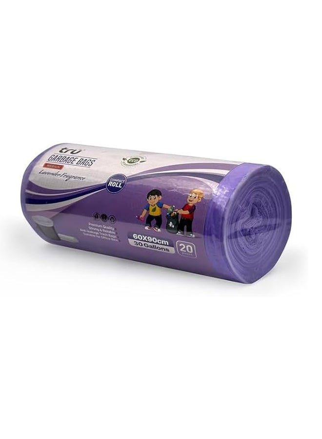 Tru Lavender Scented Garbage Bags Roll 60x90cm 30Gallon 20pc purple  - Image 2