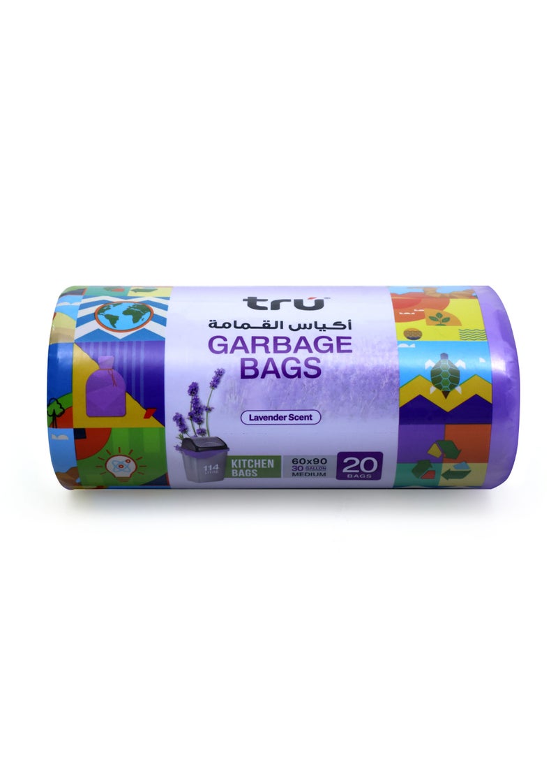 Tru Lavender Scented Garbage Bags Roll 60x90cm 30Gallon 20pc purple  - Image 1