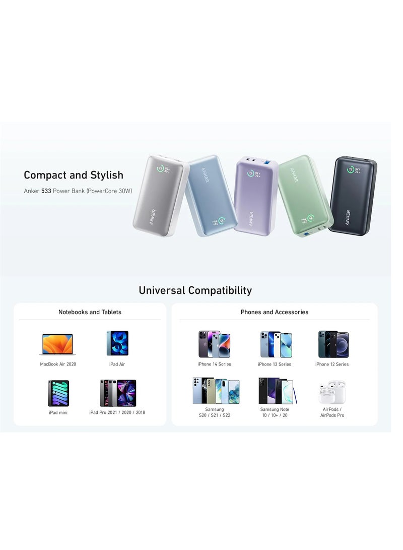 Anker 9800 mAh Power Bank, 533 (PowerCore 30W) With PD 30W Max Output, Power IQ 3.0 Portable Charger, Battery Pack For iPhone 14 Series, MacBook, Dell, Microsoft Surface, iPad Pro, And More - Purple  - Image 4