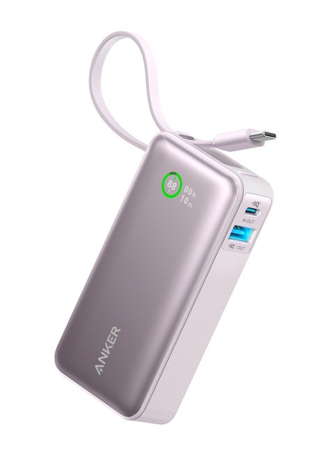 10000 mAh Nano Power Bank, 10,000mAh Portable Charger With Built-in USB-C Cable, 30W Recharging, 30W Max Output With 1 USB-C, 1 USB-A, For iPhone 16/15 Series, MacBook, Galaxy, AirPods - Purple