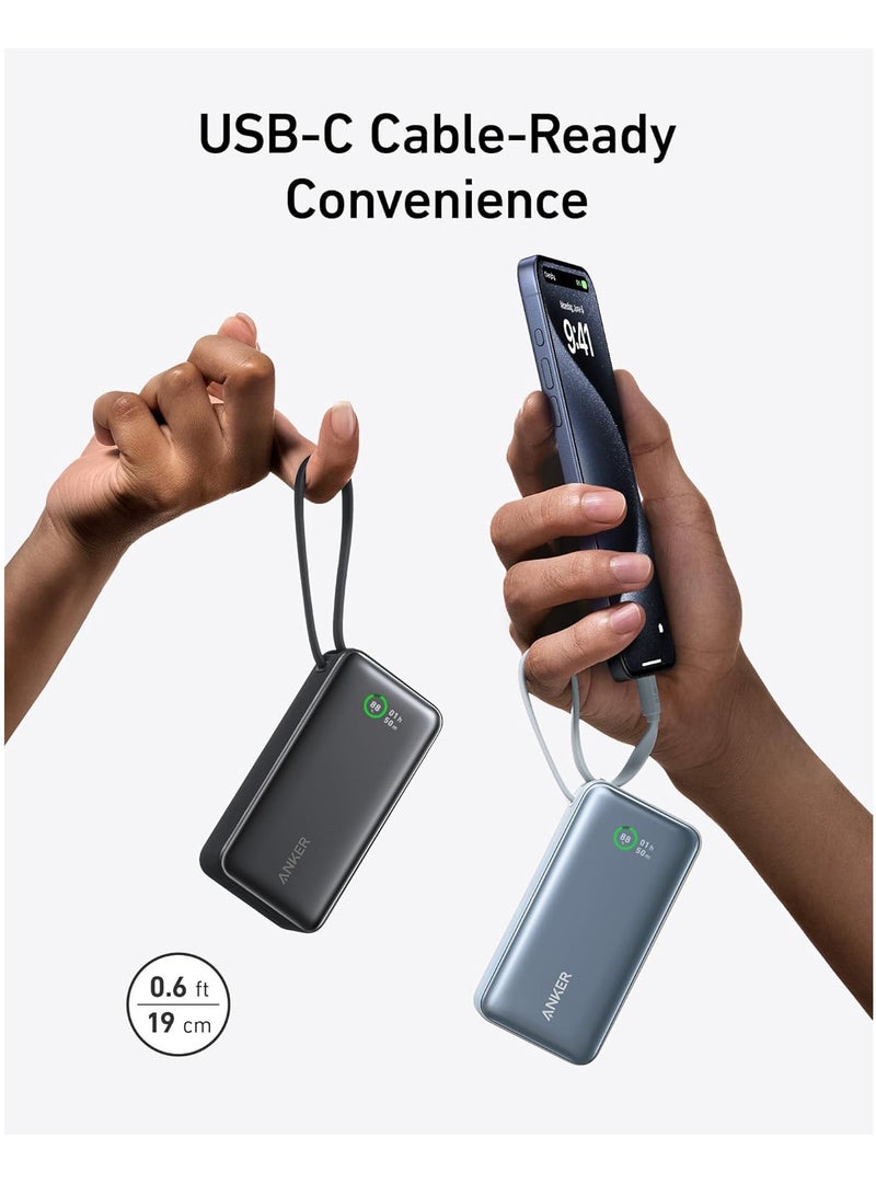 10000 mAh Nano Power Bank, 10,000mAh Portable Charger With Built-in USB-C Cable, 30W Recharging, 30W Max Output With 1 USB-C, 1 USB-A, For iPhone 16/15 Series, MacBook, Galaxy, AirPods - Purple