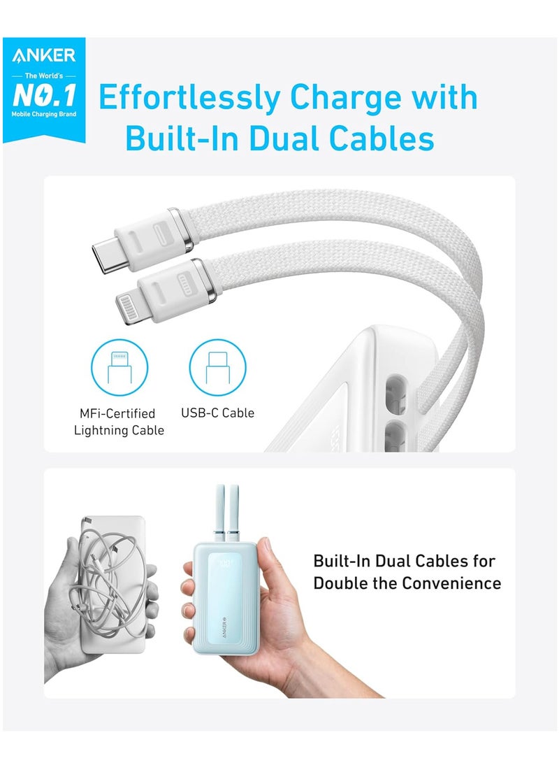 Anker - 20000 mAh Zolo Power Bank, Built-in Type-C and Lightning Cable, 30W Fast Charge, MFI Certified, Compact and Portable, Compatible with iPhone 11/12/13/14/15 and Samsung Series and Android - White - Image 1