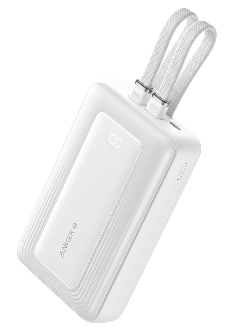 Anker - 20000 mAh Zolo Power Bank, Built-in Type-C and Lightning Cable, 30W Fast Charge, MFI Certified, Compact and Portable, Compatible with iPhone 11/12/13/14/15 and Samsung Series and Android - White - Image 1