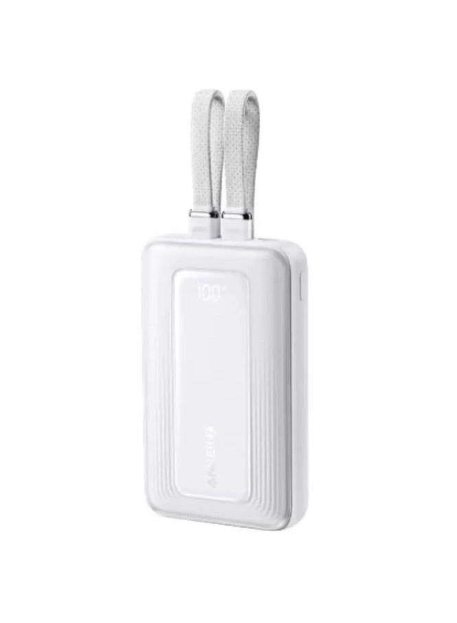 Anker - 20000 mAh Zolo Power Bank, Built-in Type-C and Lightning Cable, 30W Fast Charge, MFI Certified, Compact and Portable, Compatible with iPhone 11/12/13/14/15 and Samsung Series and Android - White - Image 1
