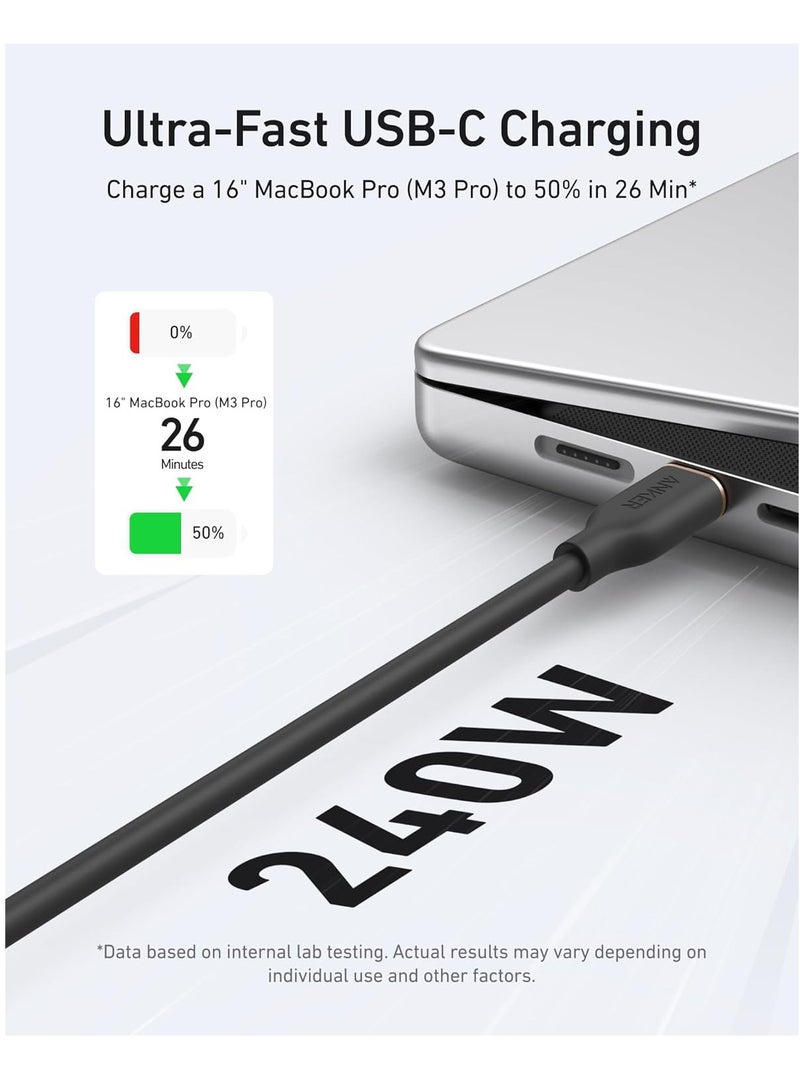USB C Cable, 240W USB C to USB C Flow Cord, Type C Charger Fast Charging for iPhone 16 Series, MacBook Pro 2020, and More (USB 2.0, 6FT) - Black