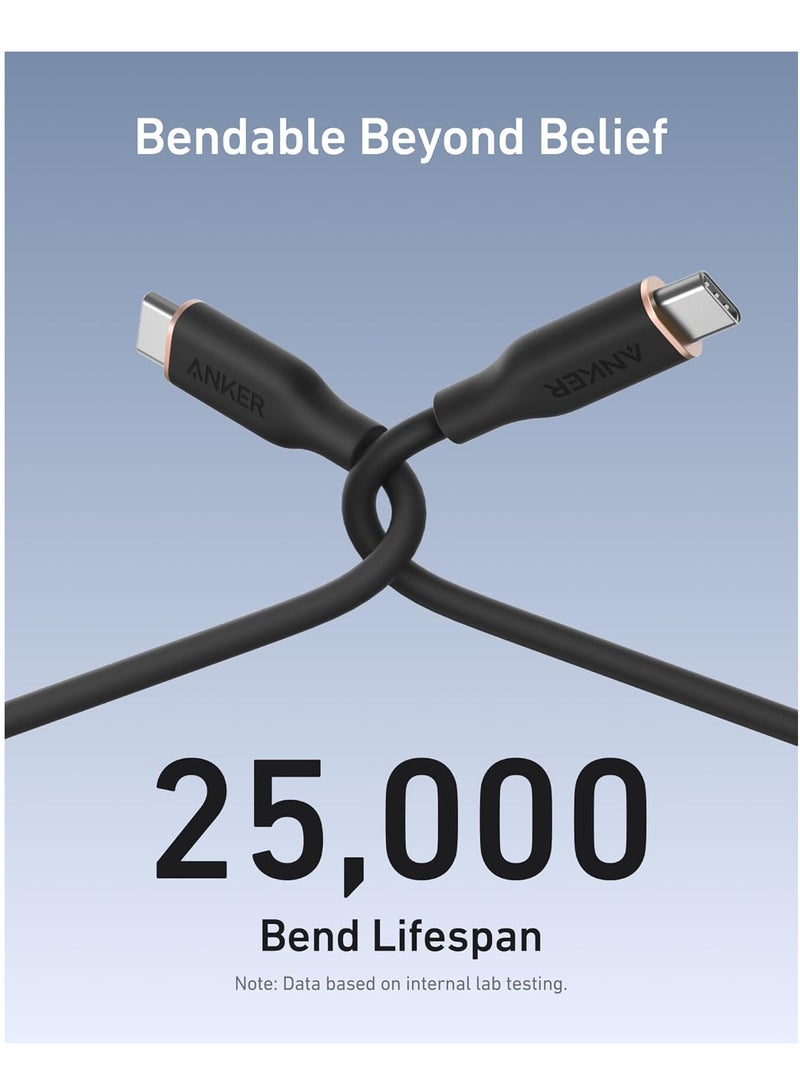 USB C Cable, 240W USB C to USB C Flow Cord, Type C Charger Fast Charging for iPhone 16 Series, MacBook Pro 2020, and More (USB 2.0, 6FT) - Black