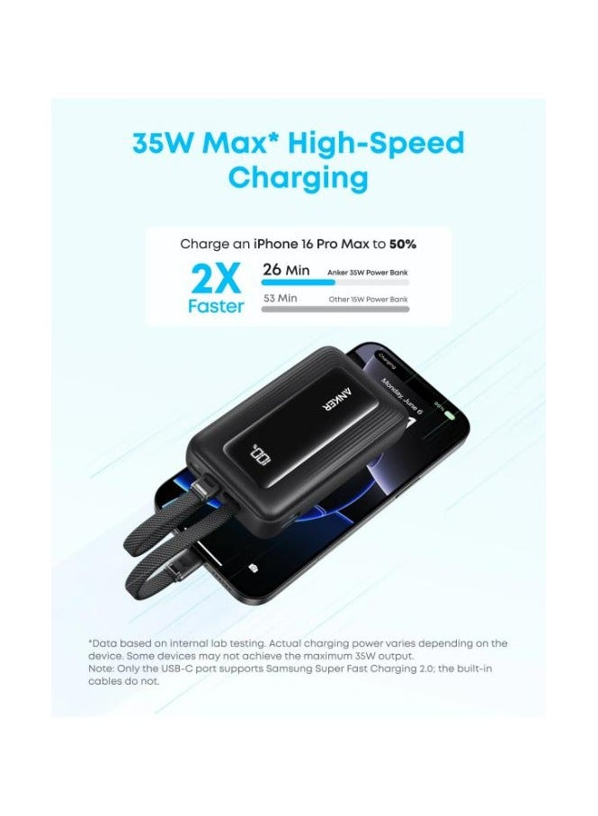 10000 mAh Anker Zolo Power Bank 10000mAh 35W with Built-in Dual USB-C Cables  - A1680H12 black
