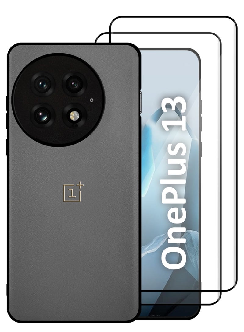 MARGOUN 3Packs Case Cover for OnePlus 13 Premium Leather, Elegant Protection, Quad-Camera Precision Cutout with Two 3D Shockproof Screen Protectors - Grey Grey-3  - Image 1