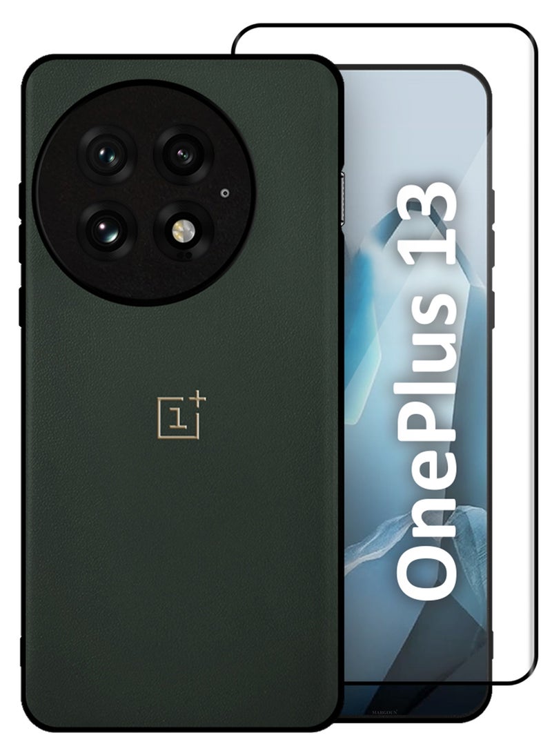 MARGOUN 2Packs Case Cover for OnePlus 13 Premium Leather, Elegant Protection, Quad-Camera Precision Cutout with 3D Shockproof Screen Protector - Dark Green Dark Green-2  - Image 1