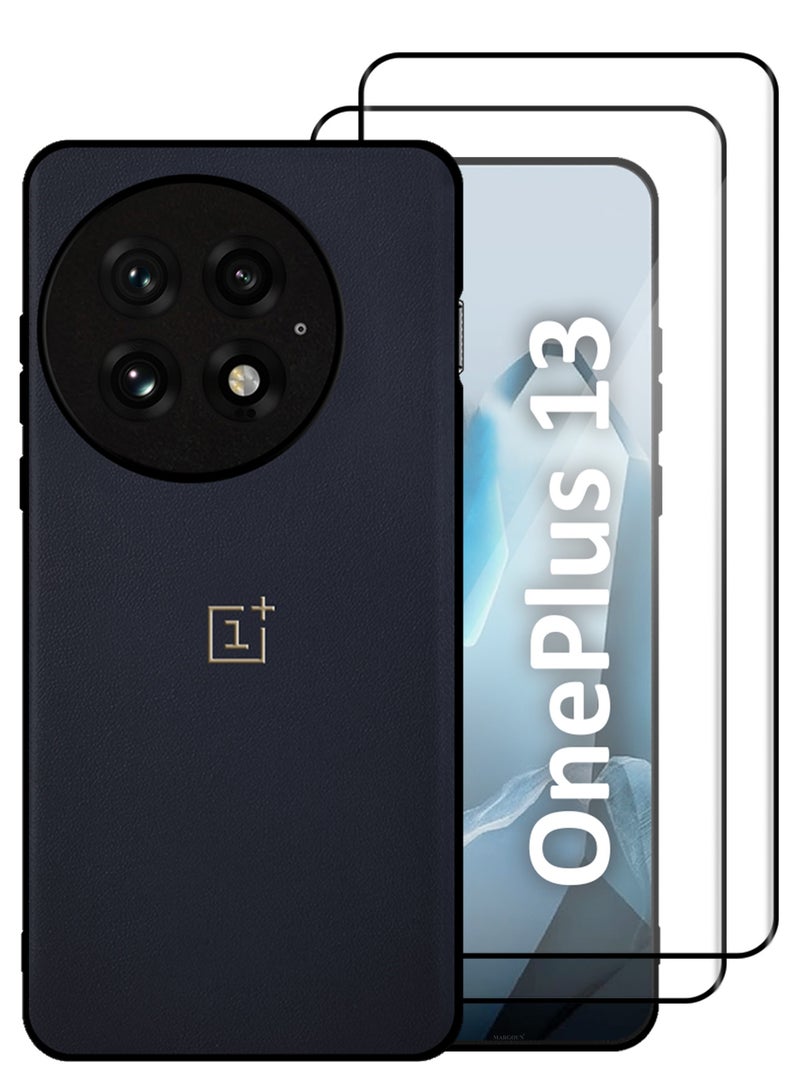 MARGOUN 3Packs Case Cover for OnePlus 13 Premium Leather, Elegant Protection, Quad-Camera Precision Cutout with Two 3D Shockproof Screen Protectors - Dark Blue Dark Blue-3  - Image 1