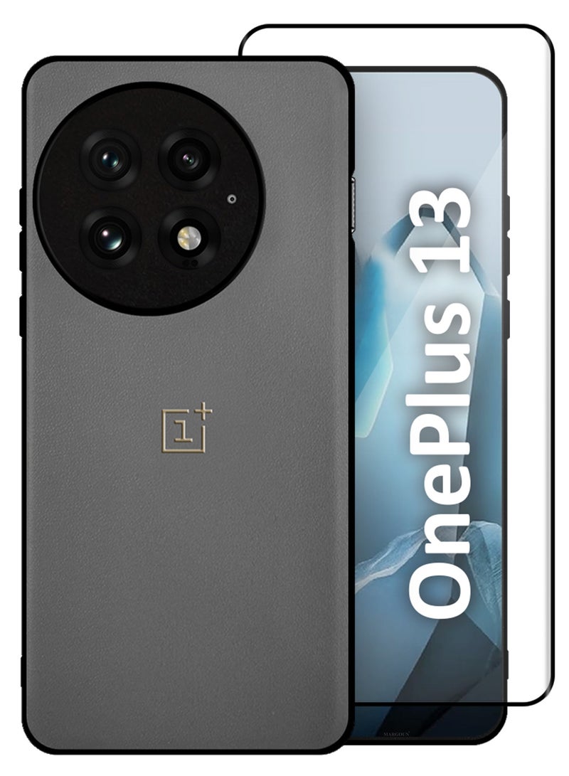 MARGOUN 2Packs Case Cover for OnePlus 13 Premium Leather, Elegant Protection, Quad-Camera Precision Cutout with 3D Shockproof Screen Protector - Grey Grey-2  - Image 1