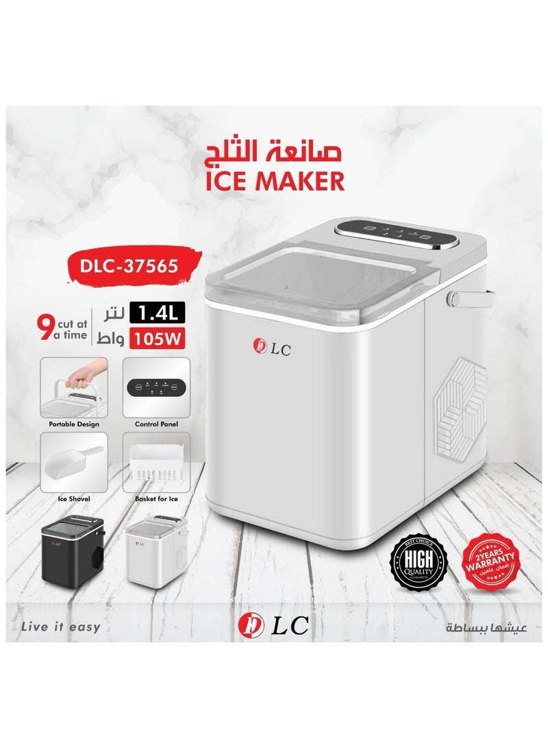 Portable Ice Maker Machine – 1.4L Water Tank, 9 Ice Cubes per Cycle, 105W, Includes Ice Scoop & Basket, Smart Control Panel – for Home, Office, Camping 1.4 L 105 W 37565B white