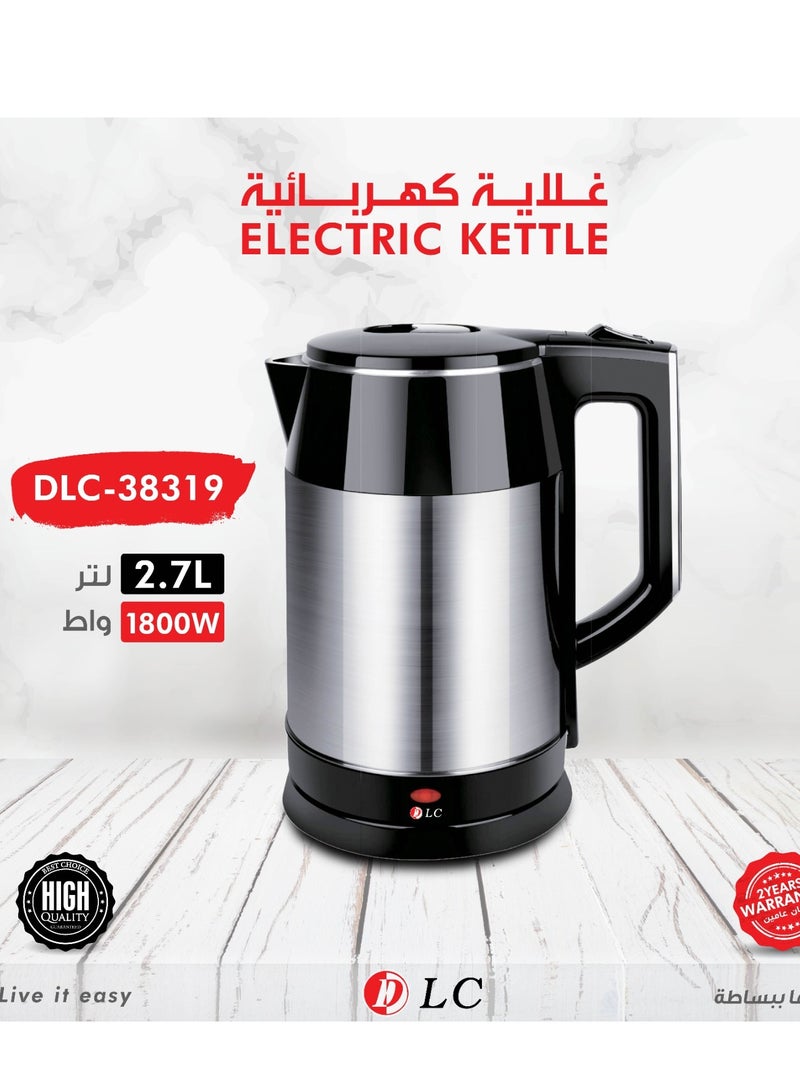 DLC Electric Kettle 2.7L – 1800W with Hot-Proof Double Layer Body, 360° Cordless Base, Stainless Steel Heating Element, Boil-Dry Protection 2.7 L 1800 W 38319 silver - Image 1