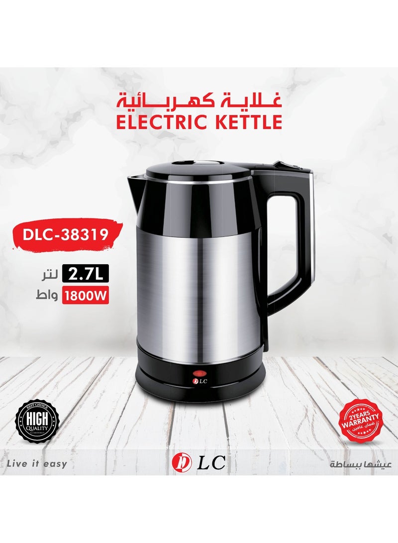 DLC Electric Kettle 2.7L – 1800W with Hot-Proof Double Layer Body, 360° Cordless Base, Stainless Steel Heating Element, Boil-Dry Protection 2.7 L 1800 W 38319 silver - Image 5
