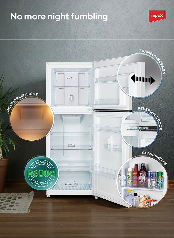 إمبكس ثلاجة مزدوجة الباب بدون صقيع سعة 201 لتر | نظام تبريد متعدد التدفق | تحكم باللمس | تصميم بدون إطار | باب قابل للعكس | ضوء LED | صديقة للبيئة | سعة كبيرة - Image 3