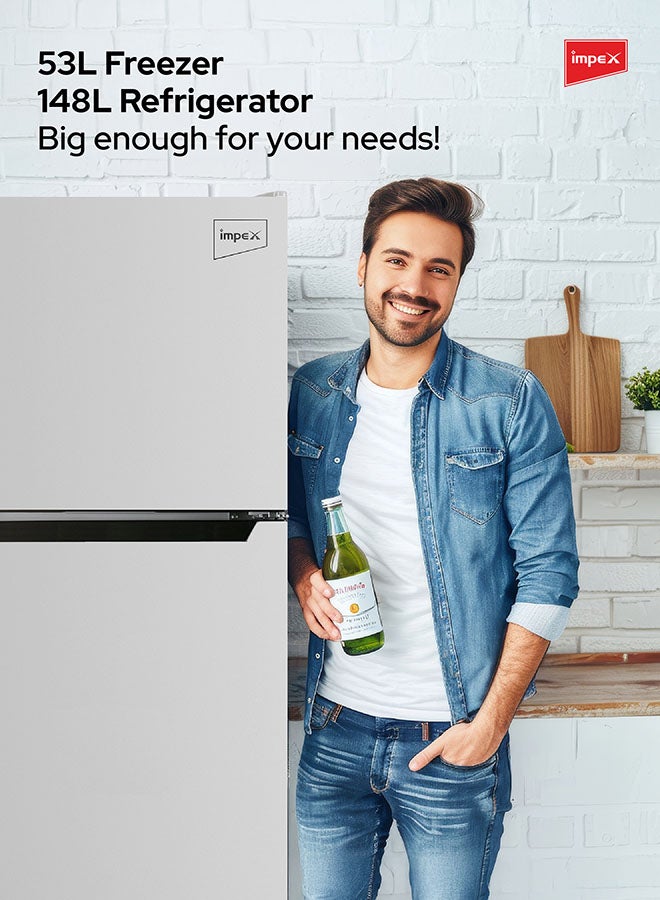 إمبكس ثلاجة مزدوجة الباب بدون صقيع سعة 201 لتر | نظام تبريد متعدد التدفق | تحكم باللمس | تصميم بدون إطار | باب قابل للعكس | ضوء LED | صديقة للبيئة | سعة كبيرة - Image 4