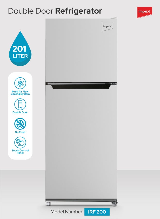 إمبكس ثلاجة مزدوجة الباب بدون صقيع سعة 201 لتر | نظام تبريد متعدد التدفق | تحكم باللمس | تصميم بدون إطار | باب قابل للعكس | ضوء LED | صديقة للبيئة | سعة كبيرة - Image 1