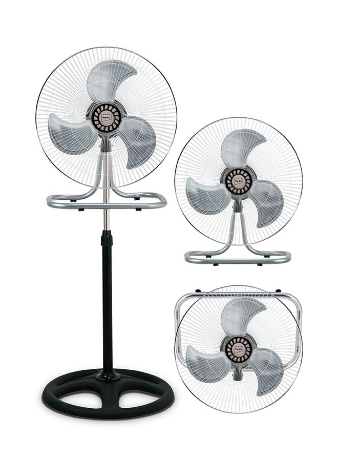 Impex 18 Inch 3-in-1 Stand Fan, Convertible-Wall/Table/Stand Fan, High-Speed 1350RPM, Powerful 70W Motor, Steel Blades, 3-Speed Control, Sturdy Body, Ideal For Home, Office, Restaurant, Garage, 70 W PF 01 Grey/Black  - Image 4