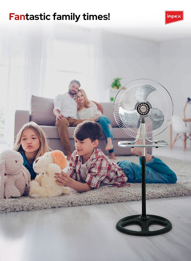 Impex 18 Inch 3-in-1 Stand Fan, Convertible-Wall/Table/Stand Fan, High-Speed 1350RPM, Powerful 70W Motor, Steel Blades, 3-Speed Control, Sturdy Body, Ideal For Home, Office, Restaurant, Garage, 70 W PF 01 Grey/Black  - Image 5