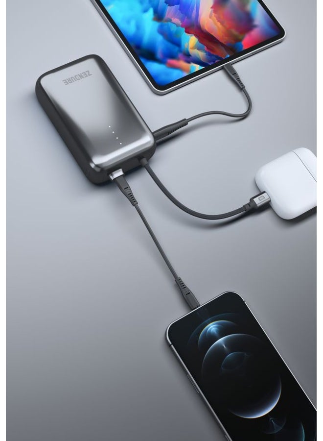 زينديور سوبر ميني برو باور بنك بسعة 20000 مللي أمبير 30 واط | كابل مدمج متين | شحن سريع لأجهزة ايفون و اندرويد | شاحن محمول مدمج للسفر | لون رمادي رمادي - Image 3
