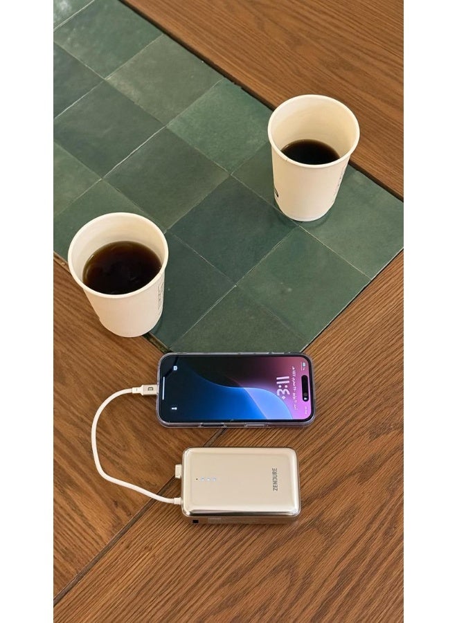 زينديور سوبر ميني برو باور بنك بسعة 20000 مللي أمبير 30 واط | كابل مدمج متين | شحن سريع لأجهزة ايفون و اندرويد | شاحن محمول مدمج للسفر | لون فضي فضى - Image 3
