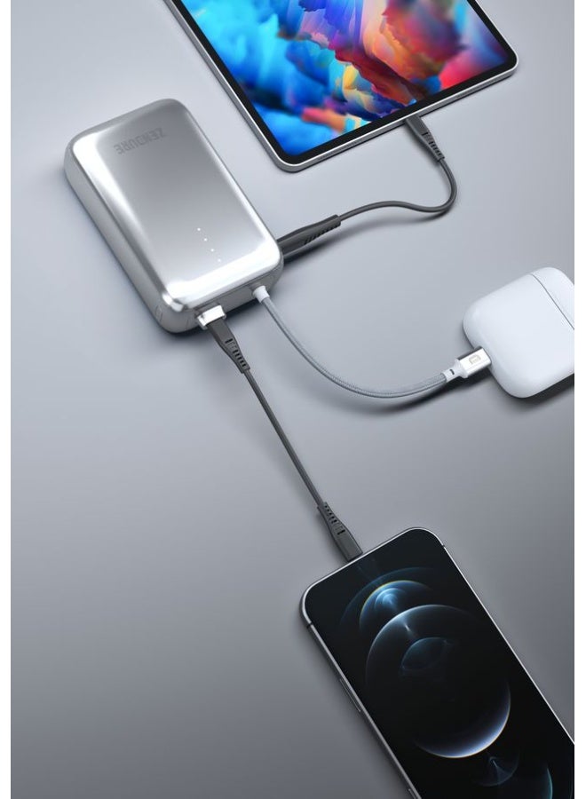زينديور سوبر ميني برو باور بنك بسعة 20000 مللي أمبير 30 واط | كابل مدمج متين | شحن سريع لأجهزة ايفون و اندرويد | شاحن محمول مدمج للسفر | لون فضي فضى - Image 2