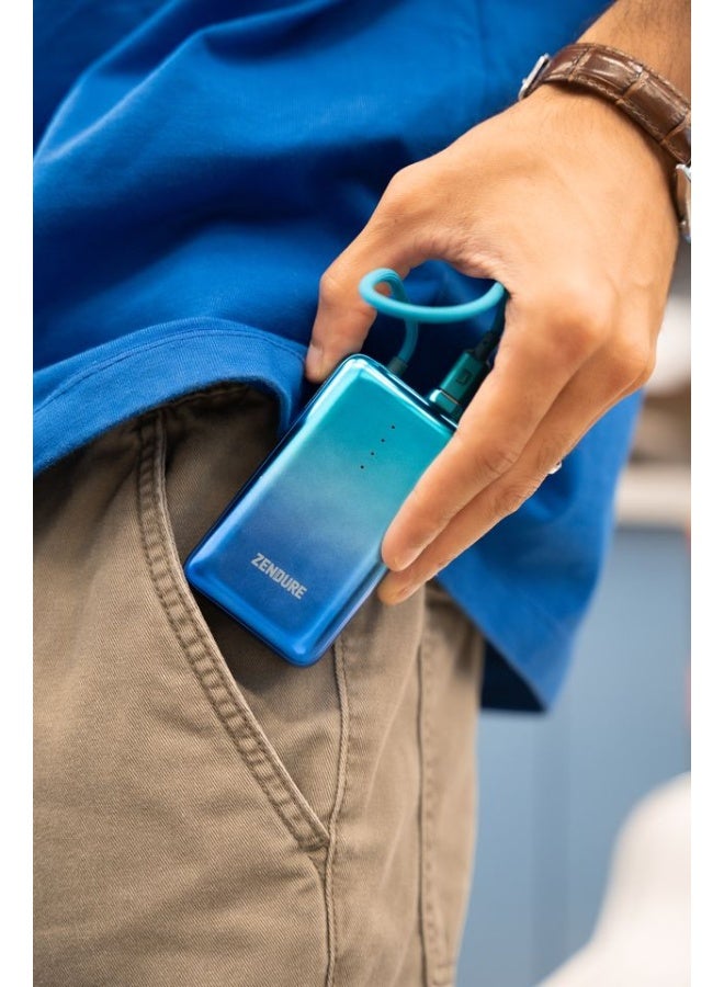 زينديور سوبر ميني برو باور بنك بسعة 10000 مللي أمبير 30 واط | كابل مدمج متين | شحن سريع لأجهزة ايفون و اندرويد | شاحن محمول مدمج للسفر | لون أزرق ازرق - Image 4
