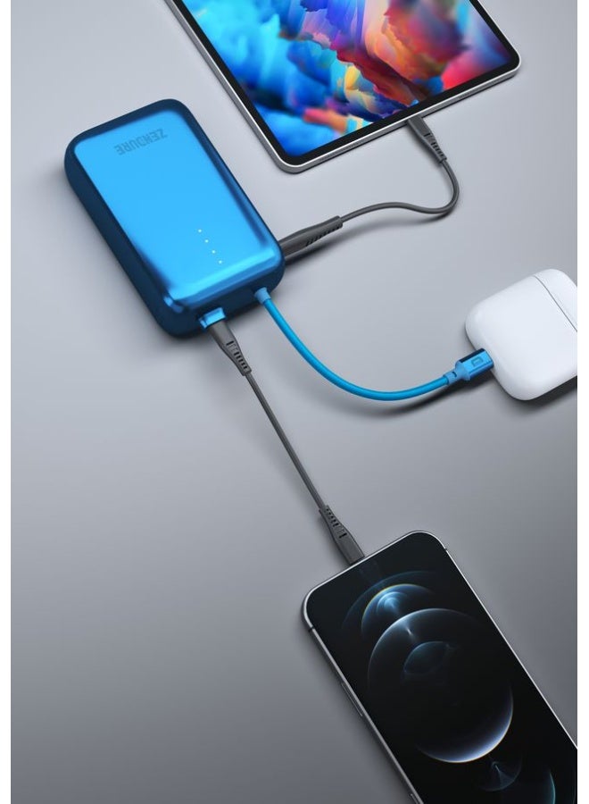 زينديور سوبر ميني برو باور بنك بسعة 20000 مللي أمبير 30 واط | كابل مدمج متين | شحن سريع لأجهزة ايفون و اندرويد | شاحن محمول مدمج للسفر | لون أزرق ازرق - Image 2