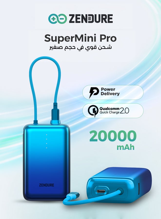 ZENDURE SuperMini Pro 20000mAh 30W Power Bank | Built-in Durable Cable | Fast Charging for iPhone & Android | Compact Travel Charger | Blue Blue - Image 1