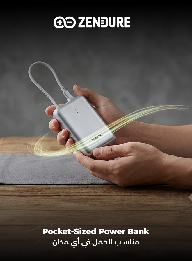 ZENDURE SuperMini Pro 10000mAh 30W Power Bank | Built-in Durable Cable | Fast Charging for iPhone & Android | Compact Travel Charger | Silver Silver - Image 5