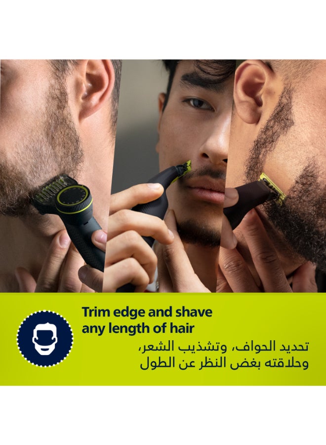 Philips OneBlade Pro Face + Body QP6542/10, Hybrid Trimmer And Shaver with 12-Length Precision Comb, Waterproof, 90 Min Cordless Use - Black - Image 3
