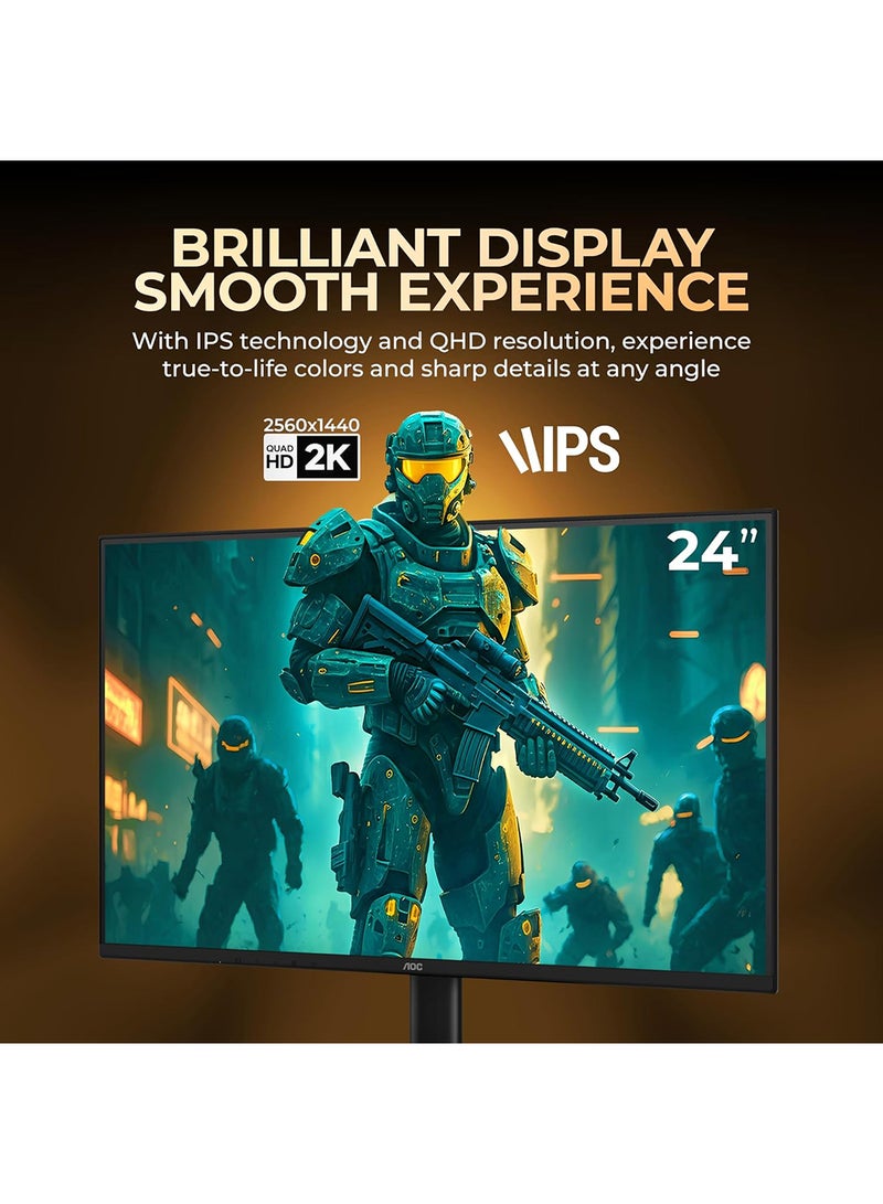 AOC Q24B35 24" QHD  (2560x1440) IPS Gaming Monitor 120Hz, 1ms MPRT, Adaptive Sync, HDMI 2.0 , Frameless Design, VESA Mount, Flicker-Free, Low Blue Light Black - Image 2