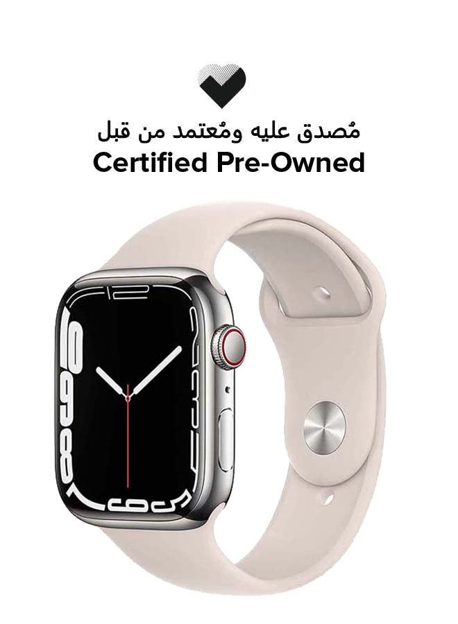 Apple 309 mAh Certified Pre Owned - Watch Series 7 GPS + Cellular 41mm Silver Stainless Steel Case with Sport Band Starlight - Image 1