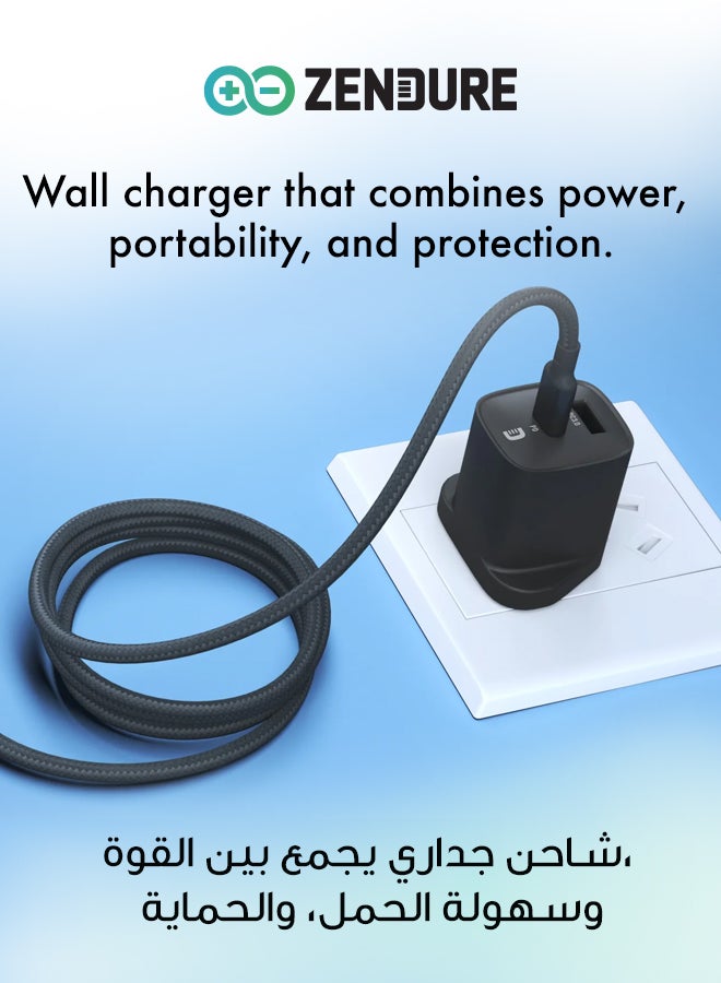 زينديور سوبر بورت شاحن جداري بقوة 35 واط مع مقبس بريطاني  | تصميم فائق الصغر | بمنفذين (يو إس بي-سي PD + يو إس بي-إي QC3.0) | شحن سريع وآمن | مثالي للسفر ابيض - Image 5