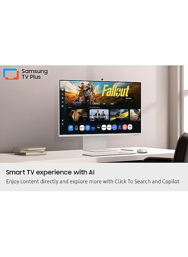 32 Inch M8 4K Vision AI Smart Monitor, AI Upscaling, AI Picture Optimizer, Knox Security, Smart TV Apps, Ask Copilot, Click to Search, Gaming Hub, Active Voice Amplifier Pro, SmartThings, AirPlay, Multicontrol, SlimFit Camera, Eye Saver Mode LS32FM801UMXUE White