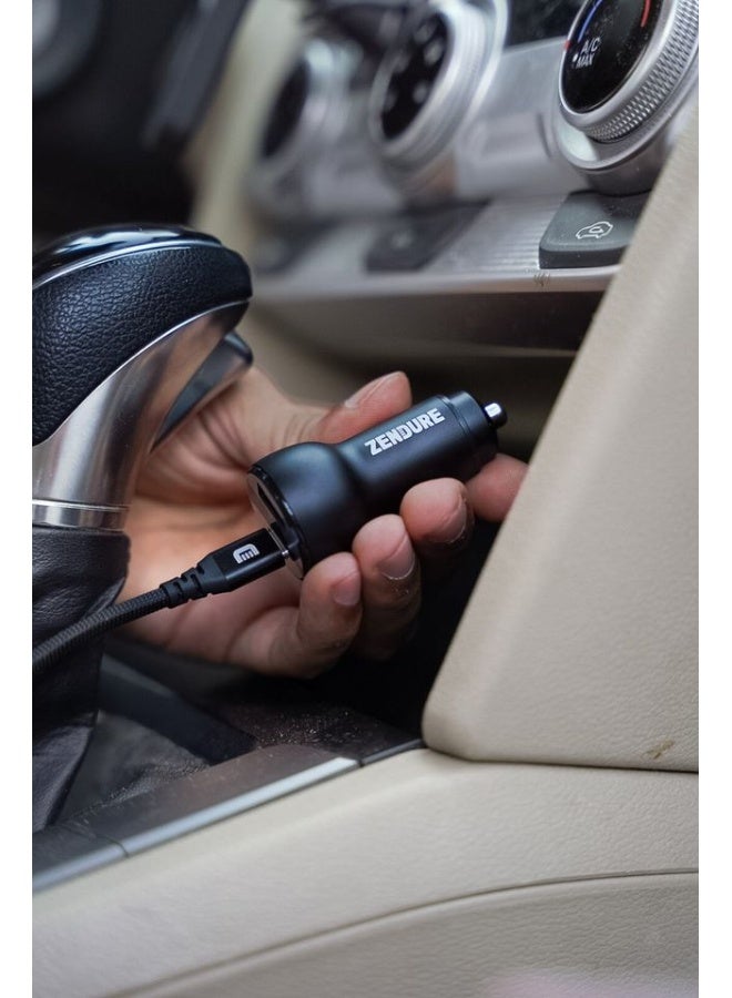 زينديور سوبر درايڤ شاحن سيارة بقوة 48 واط | منفذين (USB-C PD + USB-A QC3.0) | شحن سريع وآمن أثناء القيادة | مؤشر ضوئي LED اسود - Image 4
