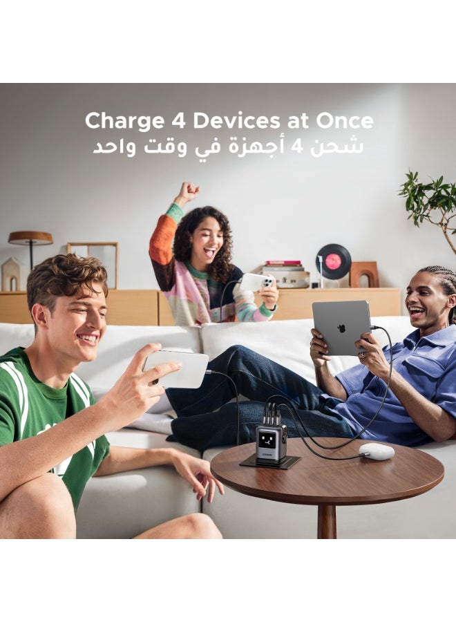 Ugreen Uno 100W GaN Charger Adapter 3C1A Smart LED Display Fun Charging Type C Fast Charger iPhone Samsung Galaxy Charger 45W Unique Design Type C Wall Adapter Portable Mini Size For iPhone 16 Series - Black  - Image 4