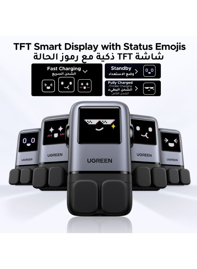 Ugreen Uno 100W GaN Charger Adapter 3C1A Smart LED Display Fun Charging Type C Fast Charger iPhone Samsung Galaxy Charger 45W Unique Design Type C Wall Adapter Portable Mini Size For iPhone 16 Series - Black  - Image 3