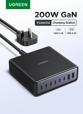 Total 200W GaN Charger Fast USB Type C 6C2A 100W Single Port Output Desk Charging Station PC Anti-fire Material Case Full Protection For Multiple Devices Users Suitable For Office Home - Black - pnsku/N70184733V/45/_/1749733087/26432ee0-3ee5-4f02-a48c-601c76a3f322