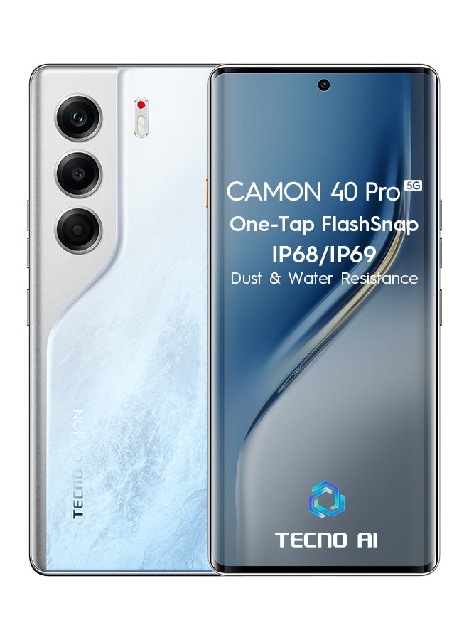 تكنو Camon 40 Pro Dual SIM Glacier White 8GB RAM 256GB 5G - Middle East Version - Image 1