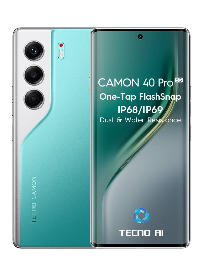 تكنو Camon 40 Pro Dual SIM Emerald Lake Green 8GB RAM 256GB 5G - Middle East Version - Image 1