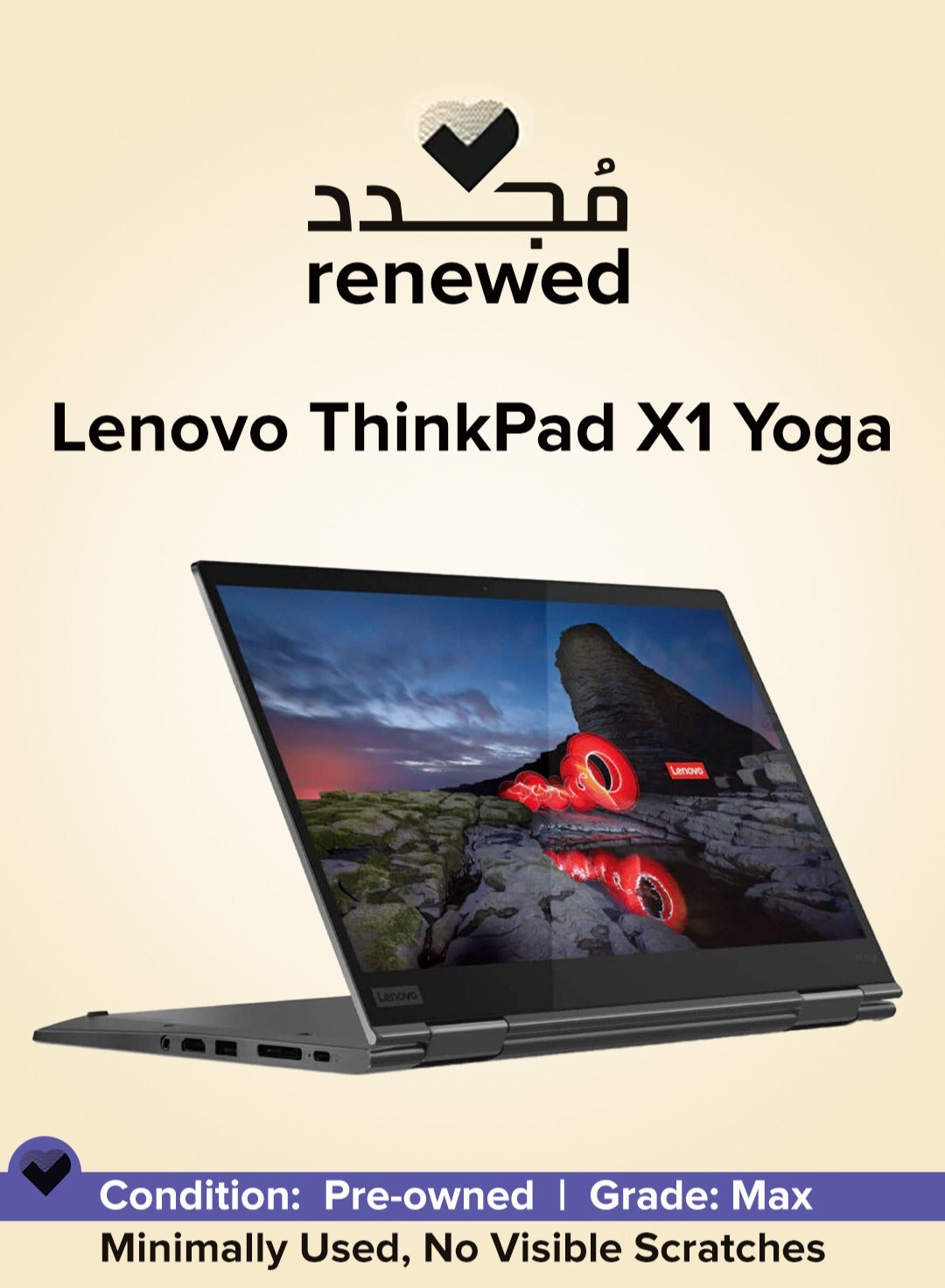RENEWED - LAPTOP LENOVO ThinkPad X1 Yoga - CPU Intel® Core™ i5-8350U Processor - Ram 8 GB DDR4 - Hard 256 GB SSD M.2 NVMe - VGA Intel® UHD Graphics 620 - 14'' INCH FHD X360 TOUCH SCREEN - English/Arabic Black English/Arabic black